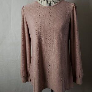 Zesica Long Sleeve Dusty Rose Eyelet Knt Top - Medium